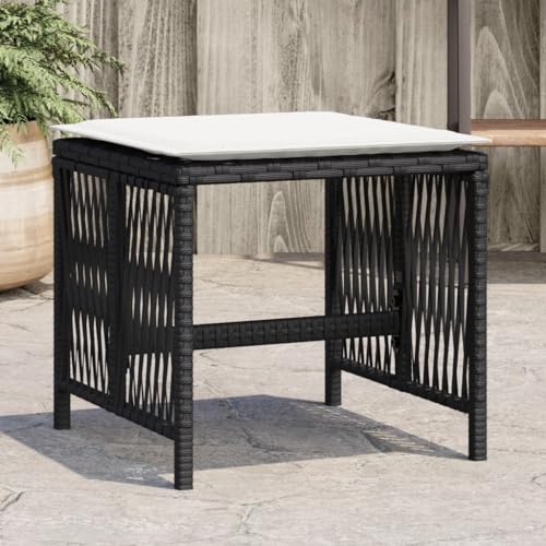 Juroupi Gartenhocker mit Kissen Hocker Outdoor Garten Hocker FüR Draussen Sitzhocker Outdoor 4 STK. Schwarz 41x41x36 cm Poly Rattan - 365055 von Juroupi