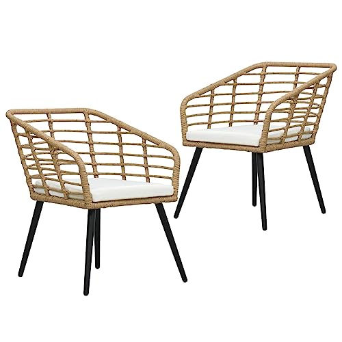Juroupi Gartenstühle 2 STK. mit Auflagen GartenstüHle Gartensessel Outdoor Garten StüHle Terassenstuhl Poly Rattan Eiche von Juroupi