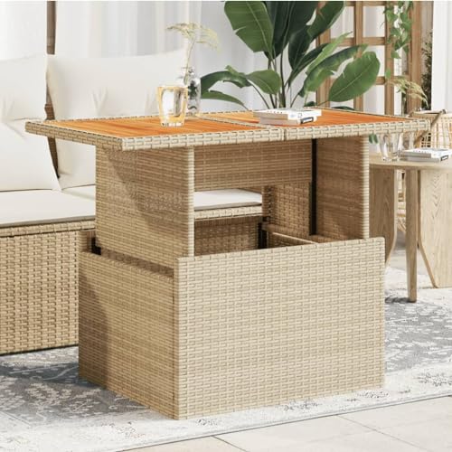 Juroupi Gartentisch Terrassentisch Wetterfest Lounge Tisch Outdoor BalkonhäNgetisch Beige 100x55x73 cm Poly Rattan und Akazienholz von Juroupi