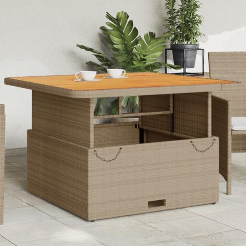 Juroupi Gartentisch Terrassentisch Wetterfest Lounge Tisch Outdoor BalkonhäNgetisch Beige 110x110x71 cm Poly Rattan und Akazienholz von Juroupi
