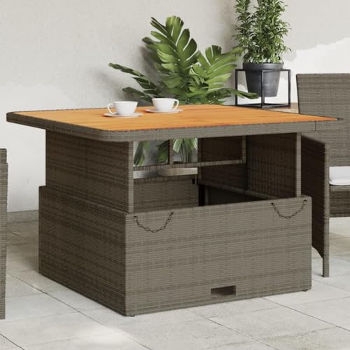 Juroupi Gartentisch Terrassentisch Wetterfest Lounge Tisch Outdoor BalkonhäNgetisch Grau 110x110x71 cm Poly Rattan und Akazienholz von Juroupi