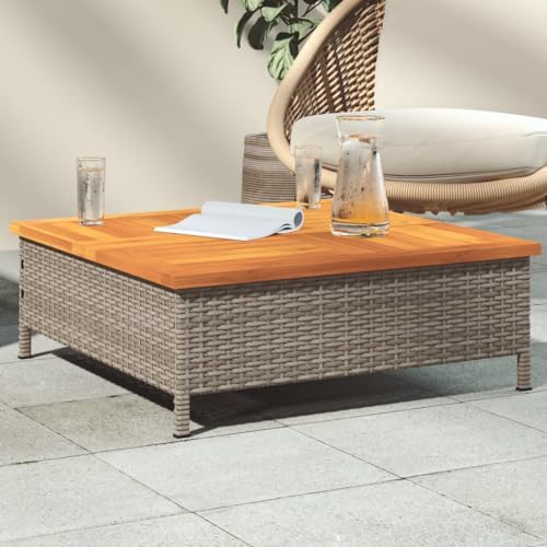 Juroupi Gartentisch Terrassentisch Wetterfest Lounge Tisch Outdoor BalkonhäNgetisch Grau 70x70x25 cm Rattan und Akazienholz von Juroupi