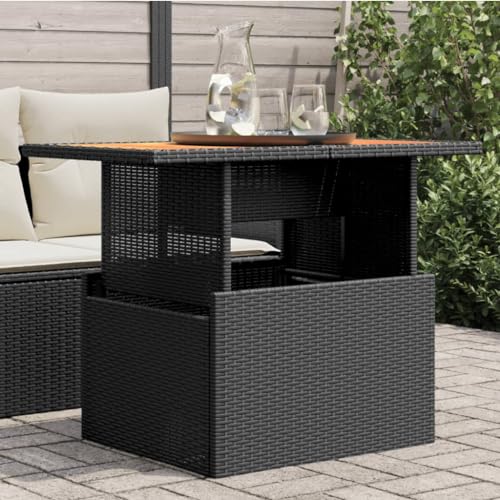 Juroupi Gartentisch Terrassentisch Wetterfest Lounge Tisch Outdoor BalkonhäNgetisch Schwarz 100x55x73 cm Poly Rattan und Akazienholz von Juroupi
