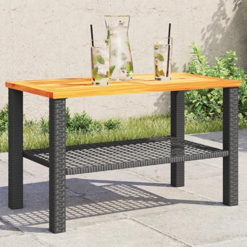 Juroupi Gartentisch Terrassentisch Wetterfest Lounge Tisch Outdoor BalkonhäNgetisch Schwarz 70x38x42 cm Poly Rattan Akazienholz von Juroupi
