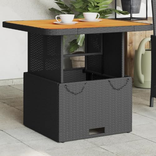 Juroupi Gartentisch Terrassentisch Wetterfest Lounge Tisch Outdoor BalkonhäNgetisch Schwarz 80x80x71 cm Poly Rattan und Akazienholz von Juroupi