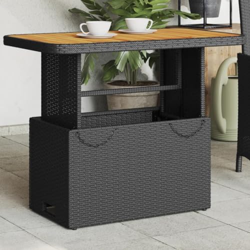Juroupi Gartentisch Terrassentisch Wetterfest Lounge Tisch Outdoor BalkonhäNgetisch Schwarz 90x55x71 cm Poly Rattan und Akazienholz von Juroupi