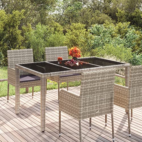 Juroupi Gartentisch mit Glasplatte Terassentisch Gartentisch Glas Gartentische Gartentisch FüR DraußEn Grau 150x90x75 cm Poly Rattan von Juroupi