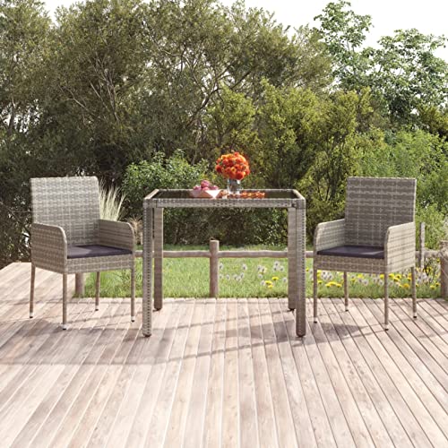 Juroupi Gartentisch mit Glasplatte Terassentisch Gartentisch Glas Gartentische Gartentisch FüR DraußEn Grau 90x90x75 cm Poly Rattan von Juroupi