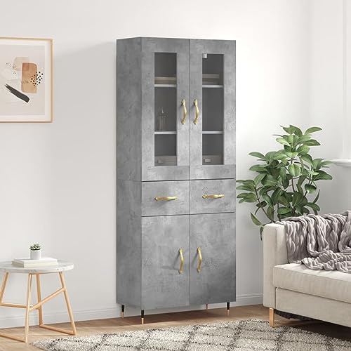 Juroupi Highboard Beistellschrank Sideboard Schlafzimmer Wohnzimmer MöBel Wohnzimmerschrank Betongrau 69,5x34x180 cm Holzwerkstoff von Juroupi