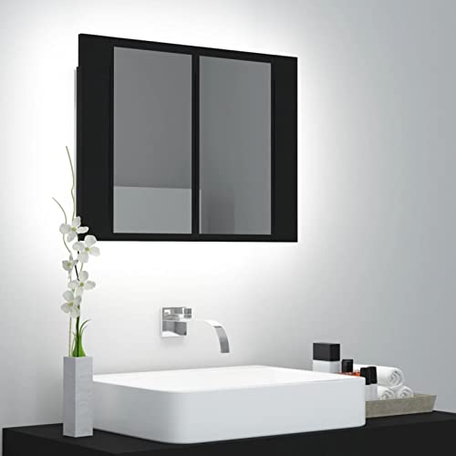 Juroupi LED-Bad-Spiegelschrank Schwarz 60x12x45 cm Acryl Spiegelschrank Bad Mit Beleuchtung von Juroupi