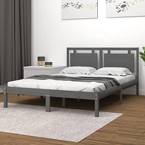 Juroupi Massivholzbett Bettgestell Holzbett Massivholzbett Bettrahmen Grau 200x200 cm - 3105557 von Juroupi