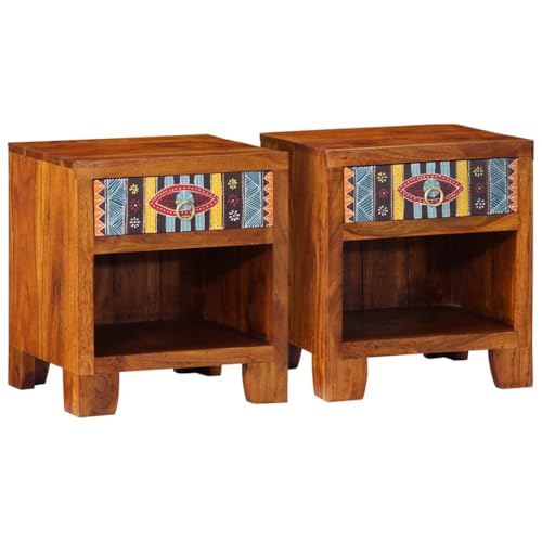 Juroupi Nachttisch 2 STK. NachtkäStchen Bedside Table Schlafzimmer MöBel Beistellschrank Nachttischschrank 40x35x45 cm Massivholz Akazie von Juroupi