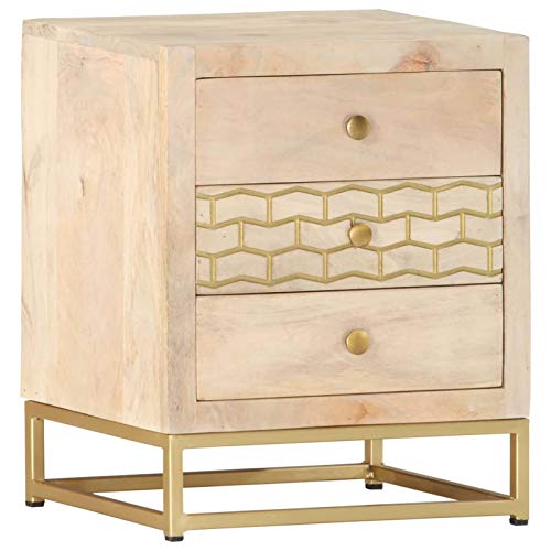 Juroupi Nachttisch Golden 40x30x50 cm Bedside Table Tisch Wohnzimmer Nachttischschrank Beistelltisch Nachttische Massivholz Mango von Juroupi