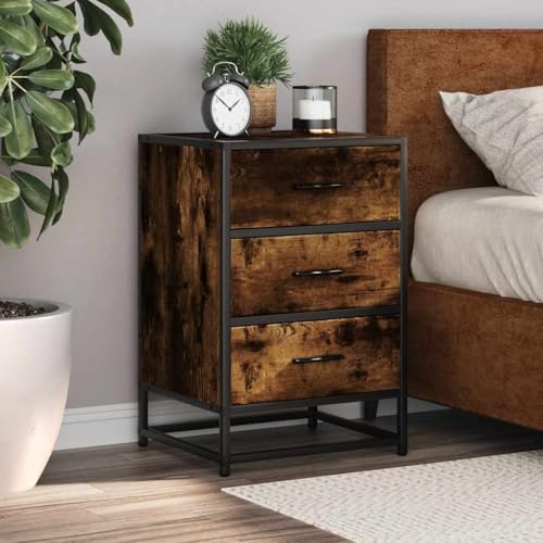 Juroupi Nachttisch Nachtschrank Bedside Table Beistellschrank Nightstand Nachttischschrank Räuchereiche 40x34,5x60 cm Holzwerkstoff und Metall von Juroupi