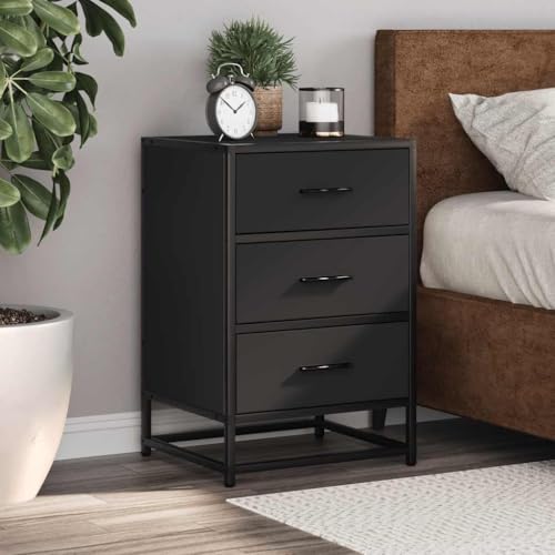 Juroupi Nachttisch Nachtschrank Bedside Table Beistellschrank Nightstand Nachttischschrank Schwarz 40x34,5x60 cm Holzwerkstoff und Metall von Juroupi