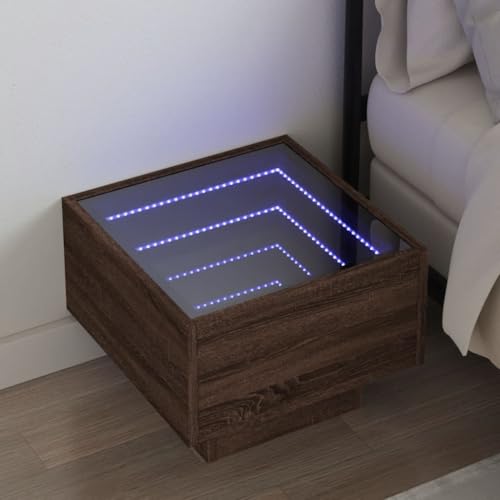 Juroupi Nachttisch mit Infinity-LED Bedside Table Schlafzimmer MöBel Beistellschrank Nachttischschrank NachtkäStchen Braun Eichen-Optik 40x40x30 cm - 3284069 von Juroupi