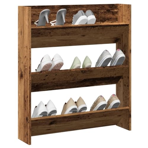 Juroupi Schuhregal Shoe Cabinet Schuhablage Flur Schuhe Regal SchuhstäNder Wandmontage Altholz-Optik 80x18x90 cm Holzwerkstoff von Juroupi
