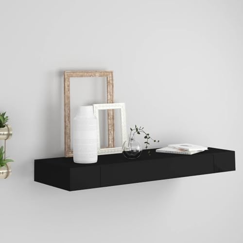 Juroupi Schweberegal mit Schublade Schwarz 80x25x8 cm BüCherregal Wand Schweberegal Wand Regale Wall Shelf Schweberegale von Juroupi