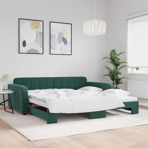 Juroupi Tagesbett Ausziehbar Bett Ausziehbar Daybed Tagesbett Ausziehbar Sofabett Ausziehbares Bett Dunkelgrün 100x200 cm Samt - 3196938 von Juroupi