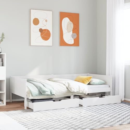 Juroupi Tagesbett mit Schubladen Bett Mit Stauraum Sofa Bett Bettgestell Betten Schlafsofa Weiß 90x190 cm Kiefernholz - 3302097 von Juroupi
