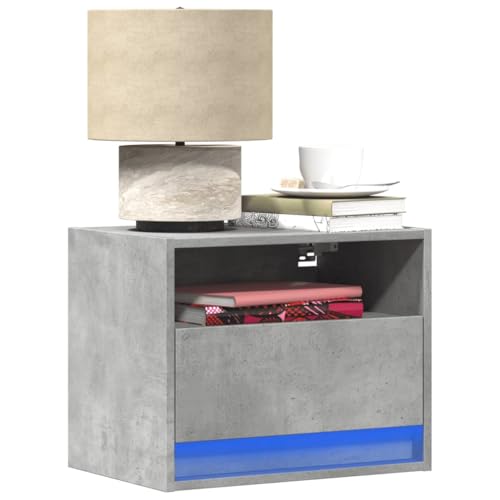Juroupi Wand-Nachttische mit LED-Leuchten 2 STK. Nachttisch HäNgend Bedside Table Sideboard HäNgend Wandtisch Nachttisch Betongrau - 852068 von Juroupi