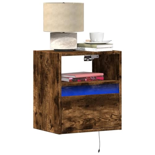 Juroupi Wand-Nachttische mit LED-Leuchten 2 STK. Nachttisch HäNgend Bedside Table Sideboard HäNgend Wandtisch Nachttisch Räuchereiche - 3307984 von Juroupi