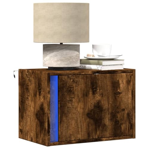 Juroupi Wand-Nachttische mit LED-Leuchten 2 STK. Nachttisch HäNgend Bedside Table Sideboard HäNgend Wandtisch Nachttisch Räuchereiche - 852098 von Juroupi