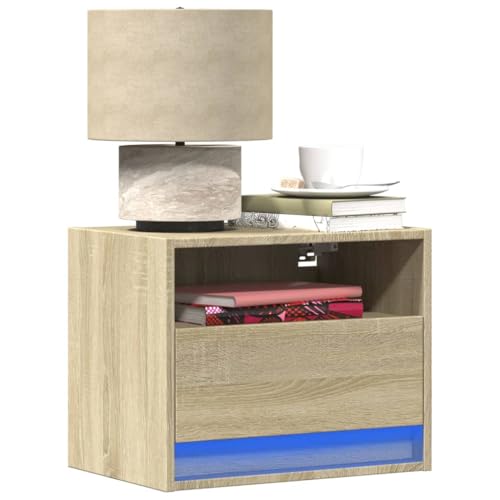 Juroupi Wand-Nachttische mit LED-Leuchten 2 STK. Nachttisch HäNgend Bedside Table Sideboard HäNgend Wandtisch Nachttisch Sonoma-Eiche - 852066 von Juroupi