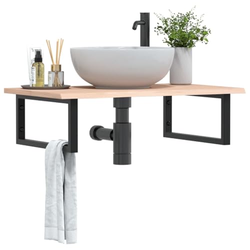 Juroupi Waschtischplatte mit Halterung Waschtischhalterung Waschtischplatte Waschtisch Halterung Stahl und Massivholz Eiche - 3302597 von Juroupi