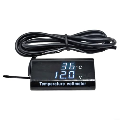 DC 12V Dual-Display LED Digital Thermometer Voltmeter with Temperature Sensor 0.28 inch Waterproof IPX6 for Car Motorcycle Battery Monitoring Red Blue Display von Jurtmy