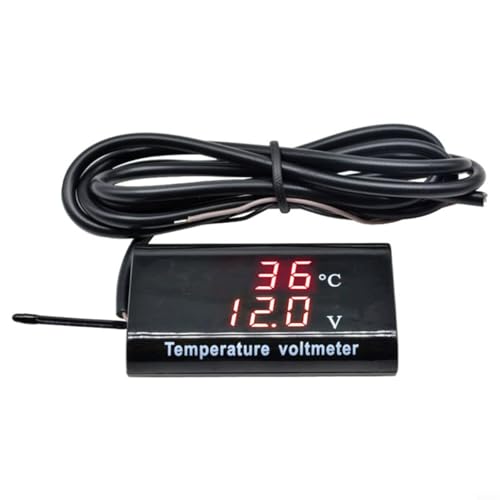 DC 12V Dual-Display LED Digital Thermometer Voltmeter with Temperature Sensor 0.28 inch Waterproof IPX6 for Car Motorcycle Battery Monitoring Red Blue Display von Jurtmy