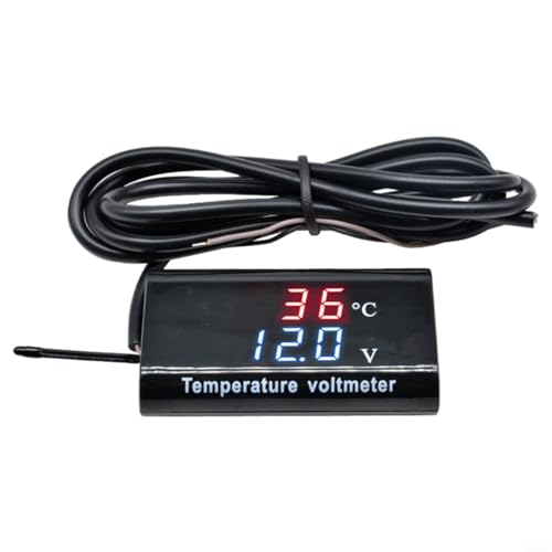 DC 12V Dual-Display LED Digital Thermometer Voltmeter with Temperature Sensor 0.28 inch Waterproof IPX6 for Car Motorcycle Battery Monitoring Red Blue Display von Jurtmy
