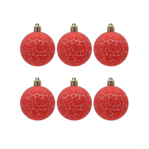Set mit 6 dekorativen Weihnachtskugeln mit Macaron-Crackle-Design für Baum und Innenbereich, saisonale Feiertagsdekoration, 8 cm Durchmesser (rot) von Jurtmy