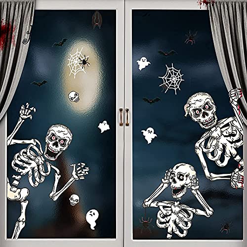 Halloween Deko Fensterbilder,Jusduit Skelett Halloween Deko Fenster Gruselige Schädel Fenster Aufkleber DIY Halloween Fensterbilder Abnehmbare Halloween Totenkopf Aufkleber für Halloween Party von Jusduit