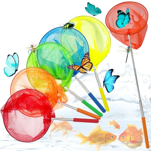Kescher Kinder,5 Stück Kescher Set für Kinder Schmetterling Net|Teleskop Schmetterlingsnetz&Fischernetz|Insektennetz für Garten,Pool,Teich&Strand|Outdoor Fangnetz für Insekten,Kleine Fische von Jusduit