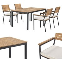Akazienholz Gartengarnitur Rhodos - Tisch, 4 Stühle & Auflagen - Holz Gartenmöbel Set 5-teilig - Balkonmöbel -Outdoor Möbel Natur & Schwarz - Juskys von Juskys