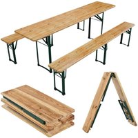 Bierzeltgarnitur 3-teilig Biertischgarnitur mittig klappbar 220 cm - Gartenmöbel Set aus Tannenholz Biertisch Bierbänke Festzeltgarnitur Natur von Juskys