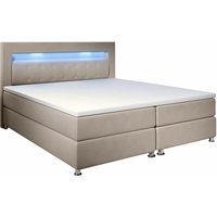 Boxspringbett Vancouver – Doppelbett mit LED-Beleuchtung, Topper & Bonell-Federkern-Matratzen – Bett Polsterbett mit Stoff - 180x200 cm Beige - Juskys Boxspringbett Vancouver – Doppelbett mit LED-Beleuchtung, Topper & Bonell-Federkern-Matratzen – Bett Polsterbett mit Stoff - 180x200 cm Beige - Juskys von Juskys