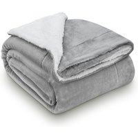 Juskys - Fleecedecke mit Sherpa - flauschig, warm, waschbar - Decke / Plaid für Bett und Couch - Tagesdecke, Kuscheldecke - 220x240 cm - Hellgrau von Juskys