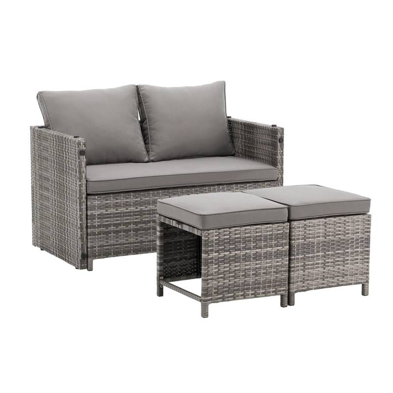 Juskys 2in1 Polyrattan Relax Gartenmöbel Set Jamaika Grau Meliert von Juskys