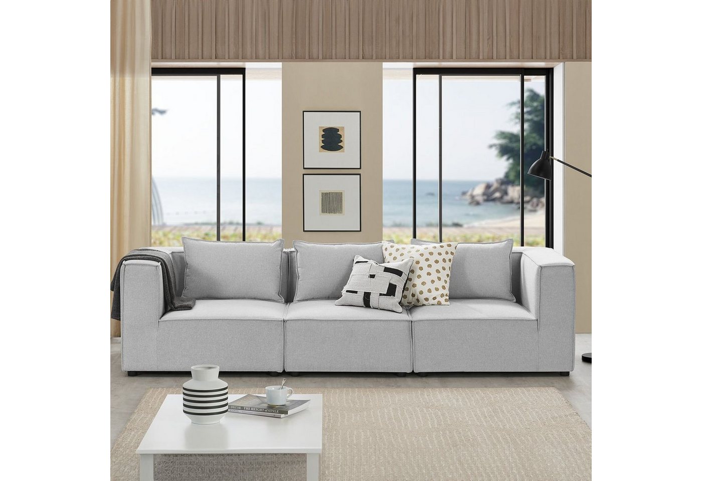 Juskys 3-Sitzer Domas, 3 Teile, M, modulare Couch für Wohnzimmer, Garnitur mit Armlehnen & Kissen von Juskys