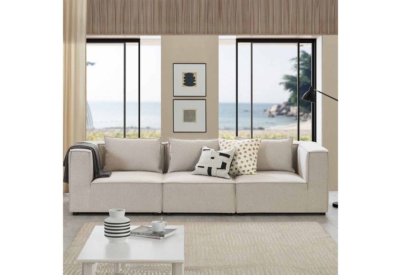 Juskys 3-Sitzer Domas, 3 Teile, M, modulare Couch für Wohnzimmer, Garnitur mit Armlehnen & Kissen von Juskys