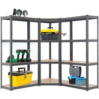 3er Metall Regalsystem Easy - 1 Eckregal & 2 Lagerregale - 12 mdf Holz Böden, 960 kg, verzinkt, Stecksystem - Schwerlastregal Steckregal Grau - Juskys von Juskys