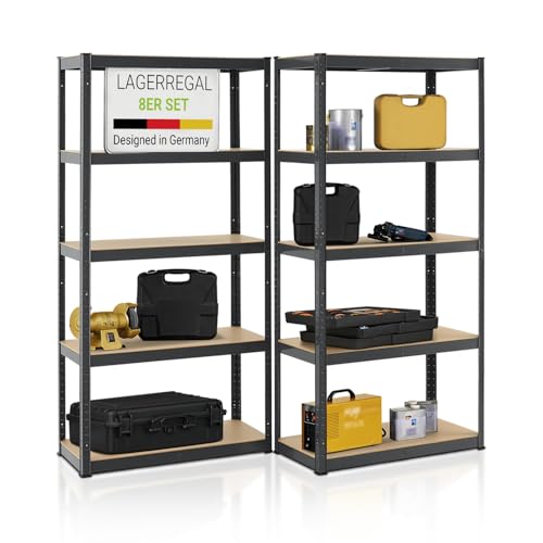 Juskys 8er-Set Lagerregal Basic 8X 180x90x40cm (HxBxT) - 7000 kg - 40 Böden - Schwerlastregal Steckregal Metall Kellerregal Regalsystem Regal - Grau von Juskys