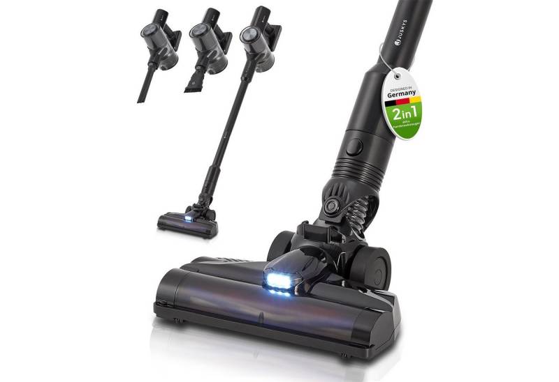 Juskys Akku-Handstaubsauger VC2101, 150 W, 2-in-1, kabellos & beutellos, mit Düsen, Zubehör & Wandhalterung von Juskys