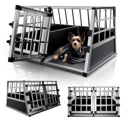 Juskys Alu Hundetransportbox L-X - 89x70x51 cm - Auto Hundebox robust & pflegeleicht - Gittertüren verschließbar - Aluminium Reisebox für Hunde Juskys Alu Hundetransportbox L-X - 89x70x51 cm - Auto Hundebox robust & pflegeleicht - Gittertüren verschließbar - Aluminium Reisebox für Hunde von Juskys