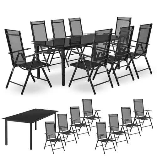Juskys Aluminium Gartengarnitur Milano 8+1-8 Hochlehner Stühle verstellbar & klappbar mit Tisch - Gartenmöbel Set 9-teilig wetterfest - Grau von Juskys