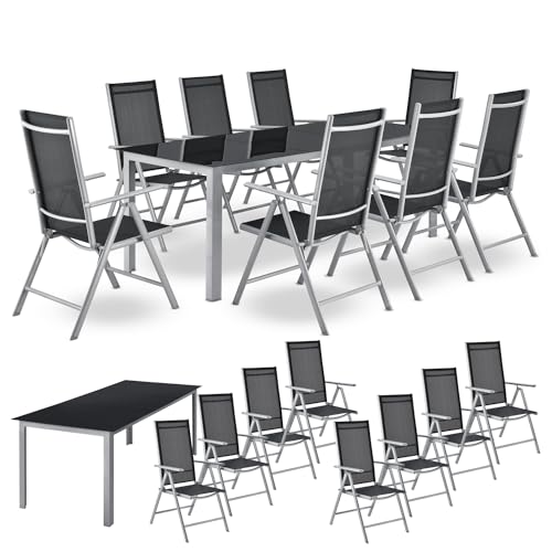 Juskys Aluminium Gartengarnitur Milano 8+1-8 Hochlehner Stühle verstellbar & klappbar mit Tisch - Gartenmöbel Set 9-teilig wetterfest - Silber von Juskys