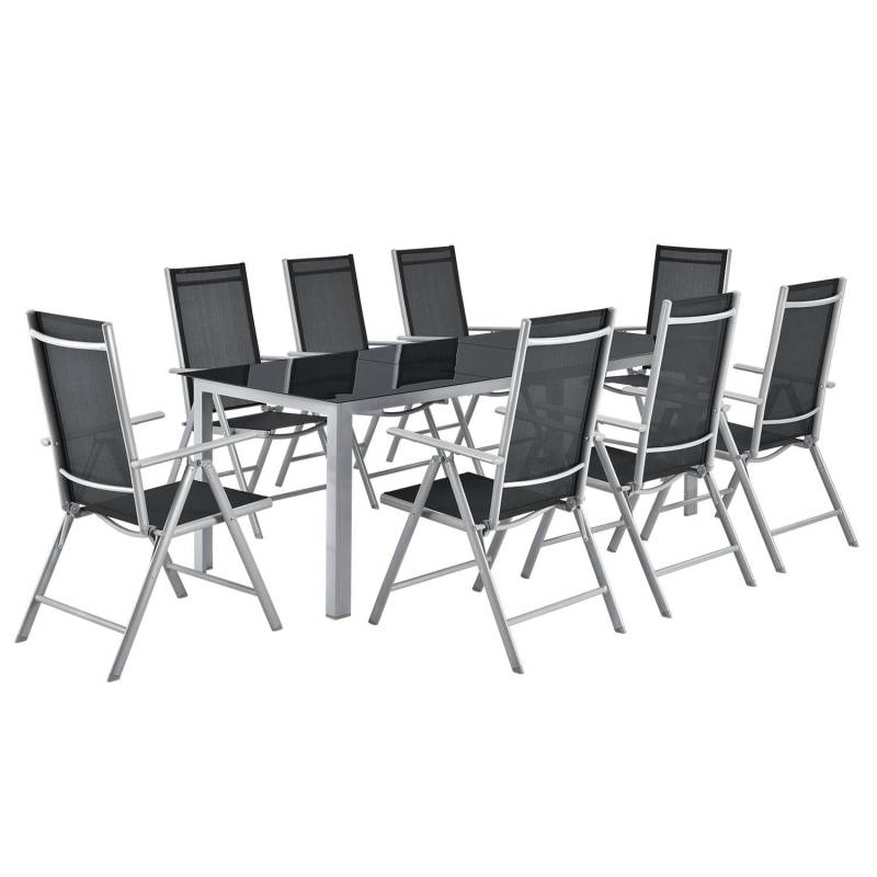 Juskys Aluminium Gartengarnitur Milano 9 Teilig mit Tisch und 8 Stühlen Silbergrau von Juskys