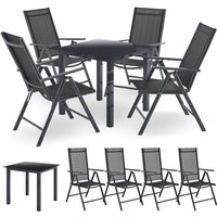 Aluminium Gartengarnitur Milano - Gartenmöbel Set mit Tisch und 4 Stühlen – Dunkel-Grau mit schwarzer Kunstfaser - Alu Sitzgruppe Balkonmöbel - Juskys von Juskys
